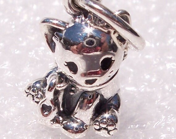 Sweet Cat, Pandora, Bracelet Charm, Furry Friend, Purrfect, Fish Collar, Heart, LOVE, Enamel, Sterling Silver, Animal Lovers, Paws