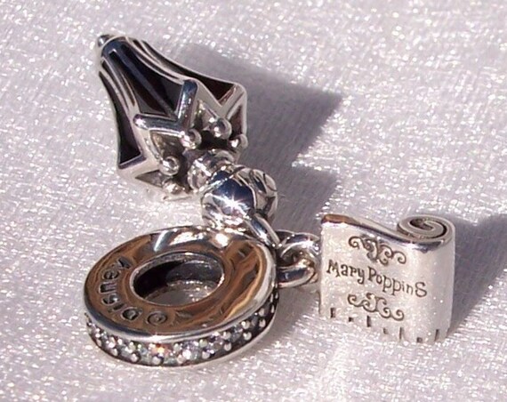 Mary Poppins, Pandora Disney, Umbrella, Enamel, Bracelet Charm, Magical, Immortalized, Nanny, Flying, Clear CZ, Sterling Silver, Protection
