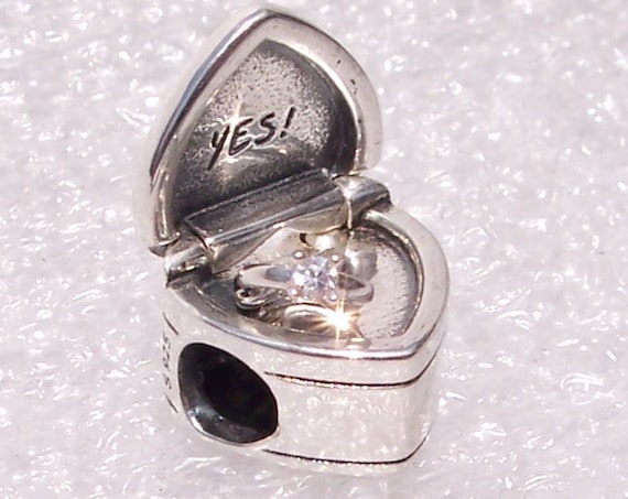 Our Promise, Pandora, Bracelet Charm, YES, LOVE, Heart Gift Box, Glittering, Engagement Ring, Solitaire Stone, Celebratory, Silver, Clear CZ