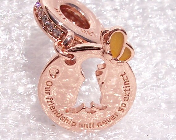 Dinosaur, Butterfly, Friendship, Pandora Rose, Bracelet Charm, Orange Enamel, Cutout, Our friendship, Never Go Extinct, Dangle, Clear CZ