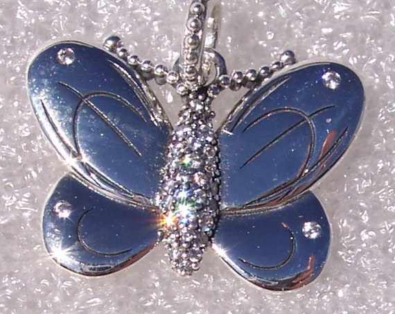 Butterfly Charm, Decorative, Pandora Pendant, Bracelet Jewelry, Clear CZ, Dramatic, Dangle, Spring,New Beginnings,Life,Rebirth,Joy,Gift Idea