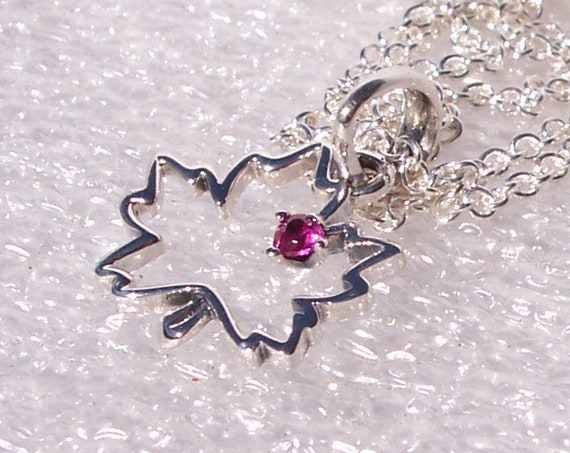 Symbol Of Canada, Maple Leaf, Pendant, Pandora, Silhouette, Red Heart CZ, Silver, Travel Memories, Adjustable Chain, Great White North