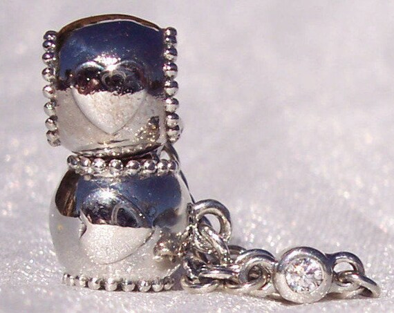 Embossed Hearts, Safety Chain, Pandora, Bracelet Charm, UK Exclusive, Sterling Silver, Clear CZ, Safe Keeping, Dazzle, Beaded Edges, LOVE