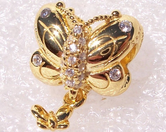 Decorative Butterfly, Pandora SHINE, Bracelet Charm, 18k Gold Plated, Clear CZ, Dramatic Glamour, In Flight, Dangle Friend, Spring 2019