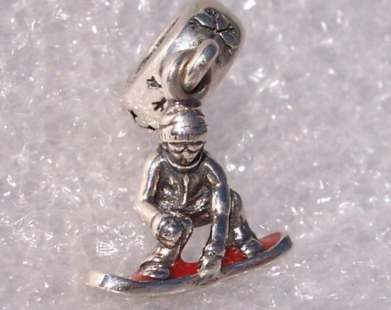 Snowboarder, Pandora, Bracelet Charm, Sports, Olympics, Hobby, Red Enamel, Sterling Silver, Dangle, Skiing, Snow, Mountains, Travel, Utah