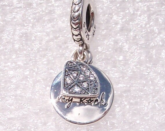 My Rock, Pandora, Bracelet Charm, You're Are My Rock, Loyal Support, Diamond, Dangle, Hearts, LOVE, Sterling Silver, Clear CZ, Always There