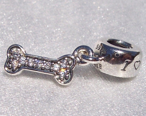 I love My Dog, Pandora, Bracelet Charm, Bone, Sterling Silver, Clear CZ, Dangle, Treats, Buddy, Mans Best Friend, LOVE, Furry Family Friend