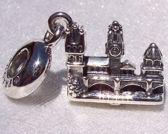 Charles Bridge, Pandora, Bracelet Charm, Castle, Prague, 39 Statues, Stone, Travel Charms, Religious Meaning, Silver, Dangle, Historical