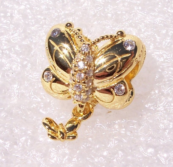 Decorative Butterfly, Pandora SHINE, Bracelet Charm, 18k Gold Plated, Clear CZ, Dramatic Glamour, In Flight, Dangle Friend, Spring 2019