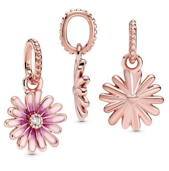 Pink Daisy, Flower Charm,Pandora Rose,Feminine,Floral Bead,Enameled,Sweet Scent,Clear CZ,Resilient,Freedom,Pendant,Springtime,Floral Jewelry
