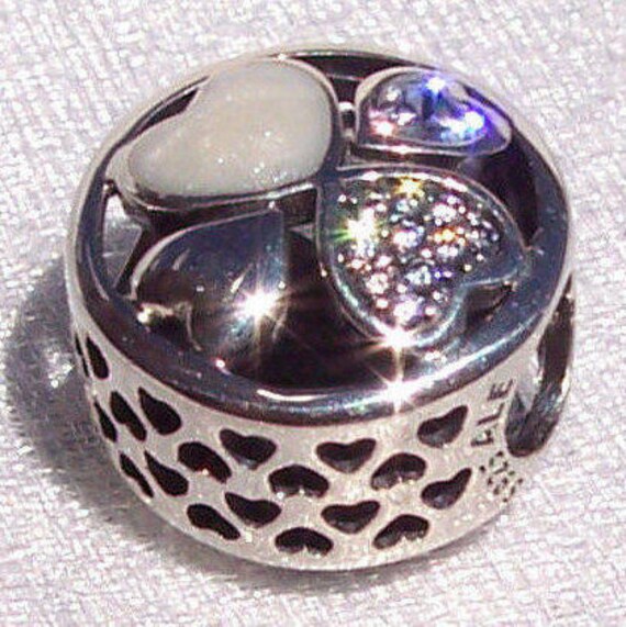 Hearts Of Love, Pandora Charm, Bracelet Bead, UK Exclusive, Sterling Silver, Shimmer Enamel, Clear CZ, Slider, HEARTS, Cut Outs, Unique