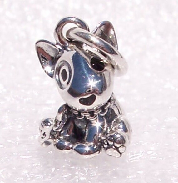 Bull Terrior Puppy, Pandora, Bracelet Charm, Man's Best Friend, Loyal, Chain, Hearts, LOVE, Enamel, Bone, Sterling Silver, Animal, Dog. Paws