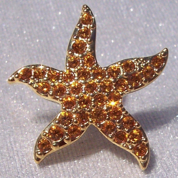 Swarovski, Starfish, Tack Pin, Warm Gold Crystal, Jewelry, Hallmarked, Nature, Ocean, Beach, Sparkle, Nautical,