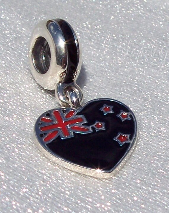 AUSTRALIAN, HEART FLAG, Pandora, Bracelet Charm, 925, Enameled, Travel Memories, Dangle, 6th Largest Country, Sydney, Opera House, Koala