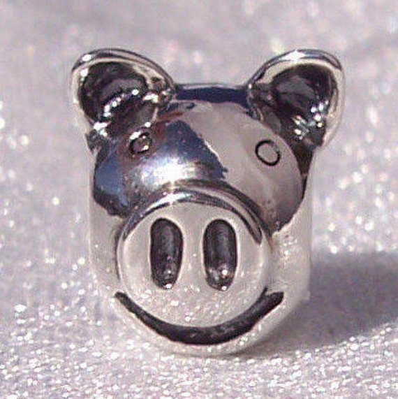 PIG, Pandora Bracelet Charm, Smart, Social, RETIRED, Farm Animal, Sterling Silver, Pet, Such A Ham, Smiling, Upright Ears, Snout, Oink Oink