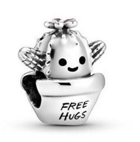Free Hugs, Cactus Charm, Pandora, Survive, Thrive, Flower Pot, Engraved, Pink Enamel Daisy, 925, Trying Environments, Healing