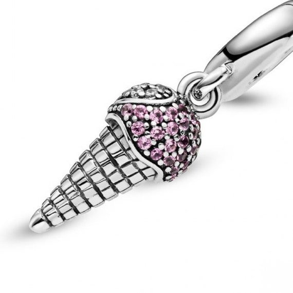 PAVE, Ice Cream Cone, Passions, Heart Shape BITE, Pandora, Bracelet Charm, Dazzling, PINK Sapphires, Cold Treat, Memories, Dangle, 925,