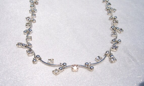 Monet Necklace, Rhinestones, Linked, Segments, Unique, High Fashion, Designer, Vintage Jewelry, Lobster Clasp, Silver Tone, Prom, Wedding
