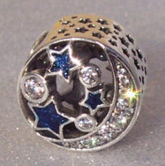 Vintage Night Sky, Pandora, Bracelet Charm, 925, Clear CZ, Midnight Blue, Enamel, Celestial, Openwork, Gift Ideas, Moon, Stars, Cutout