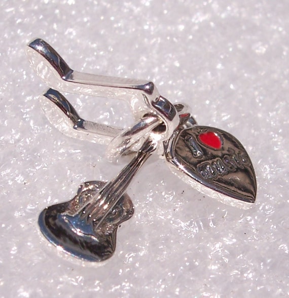 I Love Music, Pandora, Trinity, Dangle, Bracelet Charm, Sterling Silver, Guitar, Eighth Notes, Teacher, Passion, Pendant, Red Heart, Sing