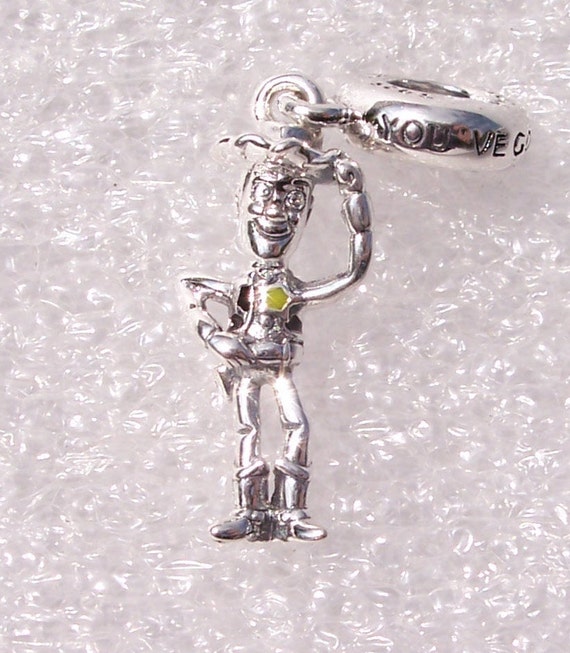 Toy Story WOODY, Pandora, Disney Pixar, Bracelet Charm, Cowboy Hat, Badge, Sheriff, Heroic, Nostalgic, Sterling Silver, Enamel, Friend