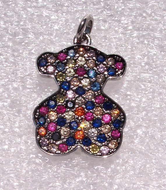 TOUS, Silver Fantasy, Pendant, Sapphires, SPAIN, Oxidized, Sterling Silver, Designer, High Fashion, Colorful, Bear Shape, HOT, Trend