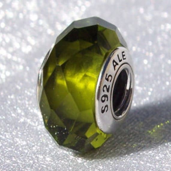 Olive Green, Fascinating, Pandora, Bracelet Charm, Murano Bead, Limited Edition, Facet Cut Crystal, Sterling Silver, Touch Of Color