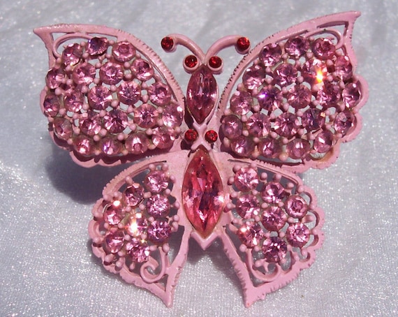 Butterfly Brooch, Designer Weiss, RARE, Pink Rhinestone, High Fashion, Enamel, High End Jewelry, Hallmarked, Vintage Pin, Pretty In Pink