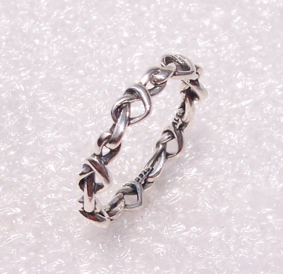 Knotted Hearts, RING, Pandora, Eternal Band, Stackable, Delicate, Forever Love, Friendship, Polished Silver, Entwined