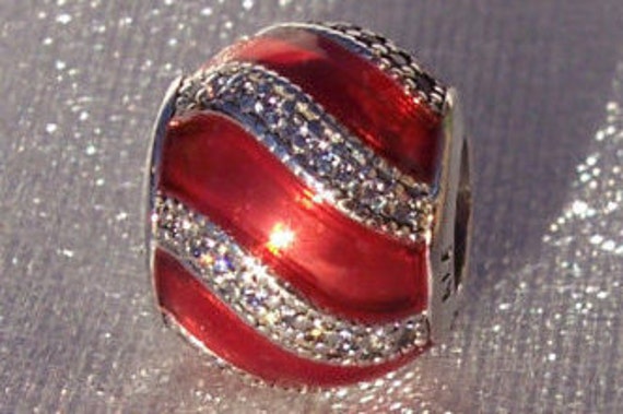 Adornment Red, Pandora, Bracelet Charm, Translucent Red, CZ, 925 Festive, Ribbon, Bauble, Winter, Holiday, Enamel, Slider,