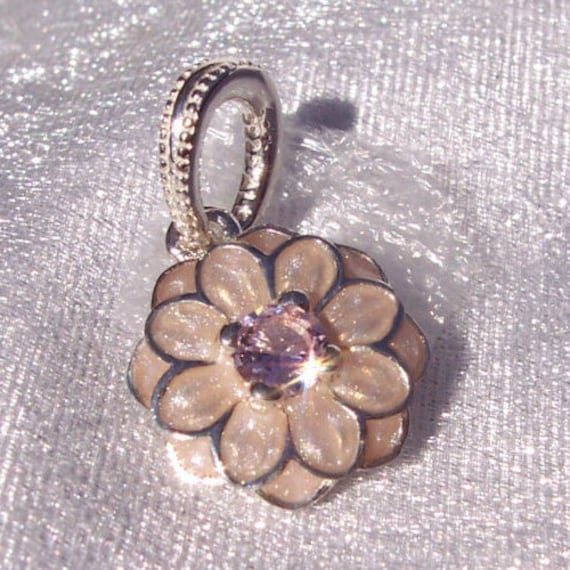 Dahlia Blooming, Pandora, Bracelet Charm, Blush CZ, 925, Enamel, Dangle, Floral,