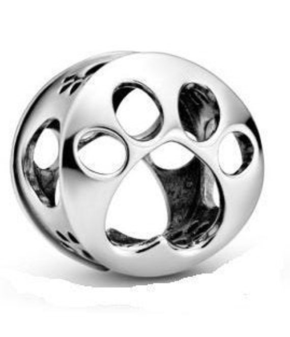 Paw Print Charm, Openwork, Heart, Pandora, Bracelet Bead, Heart Paw Print, 925, Animals, Furry Family Members, Dog, Cat, Mans Best Friend