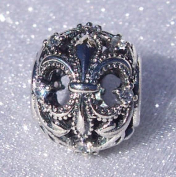 Fleur-De-Lis, Pandora, Bracelet Charm, 925, Clear CZ, Ancient Symbol, Slider, Catholic, Lily Flower, French Royalty, New Orleans, RETIRED