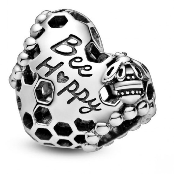 BEE Happy Charm,Honeycomb Heart,Openwork,Pandora,Bracelet Bead,Symbolic Power,Brightness,Closeness,Hard Working,Sticking Together,Family