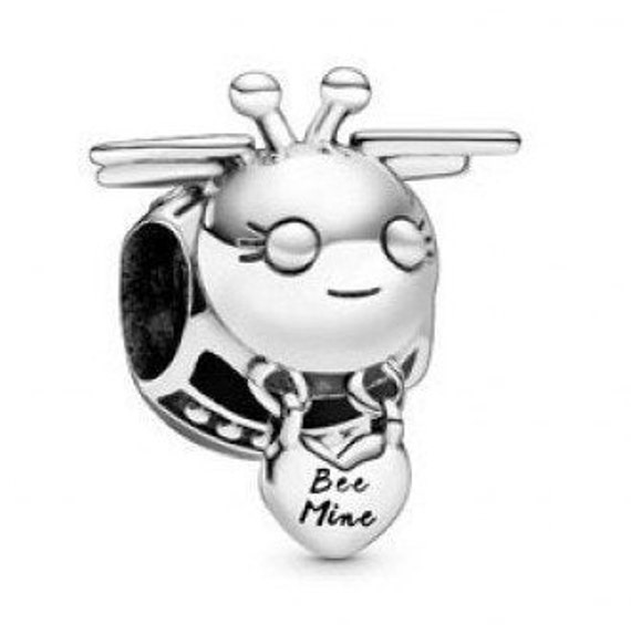 BE MINE, Bee Charm, Pandora, Bracelet Bead, Clear CZ, Heart,Symbolic Power, Black Enamel, Closeness, Hard Working, Sticking Together, Family
