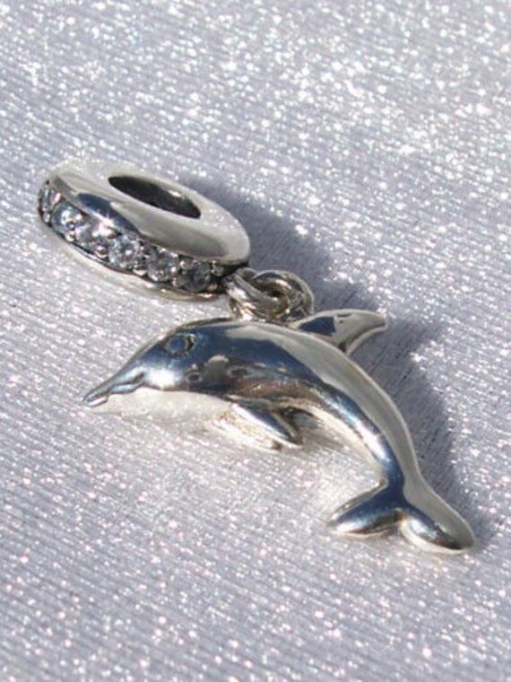 Playful Dolphin, Pandora, Bracelet Charm, CZ, RETIRED, Ocean, Graceful, Sea Creature, 925, Sociable, Intelligent, Good Luck, Christianity
