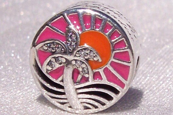 Tropical Sunset, Pandora Charm, Bracelet Bead, Palm Tree, Sunshine,Summer Days, Enamel, Trip,CZ,Ocean, Warm Sand,Beach Scene,Travel,Vacation
