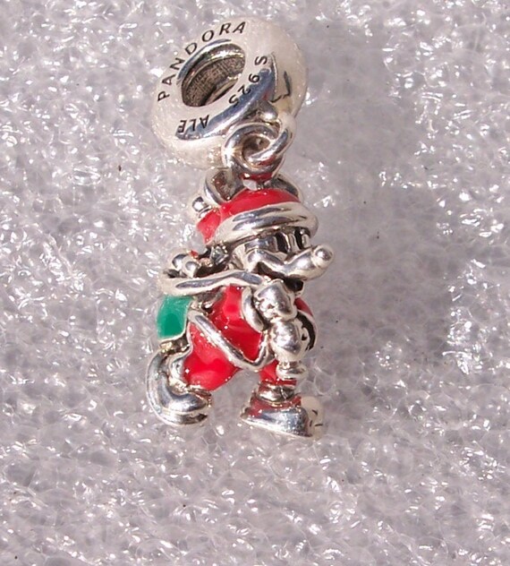 Santa Mickey, Gift Bag, Pandora Disney, Bracelet Charm, Clear, CZ, Red Enamel, 925, Green, Holidays, Christmas, Joyful, Gifts, Minnie
