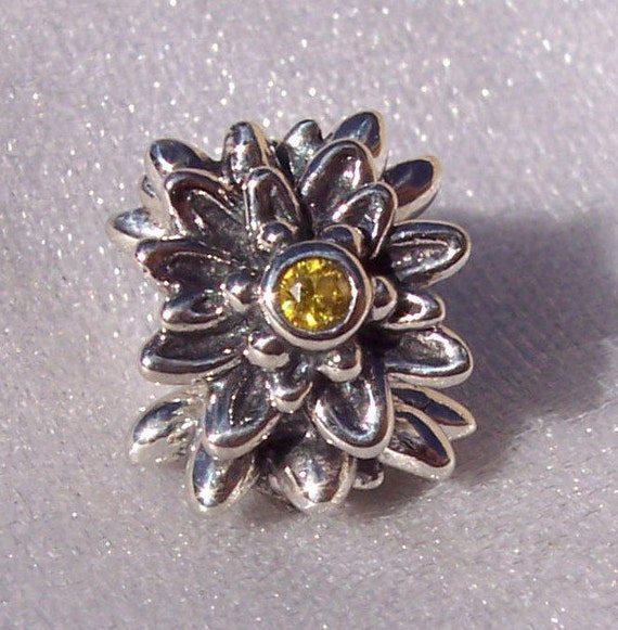 Edelweiss, Pandora, Bracelet Charm, Discontinued, Delicate, Yellow CZ, Sterling Silver, Floral, Flower, Texture, Detailed