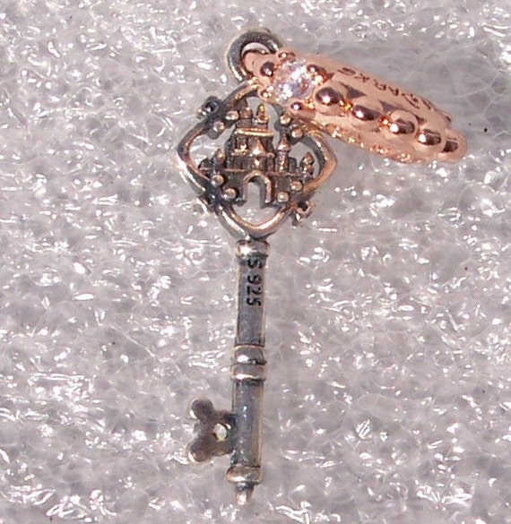 Mickey Castle Key, Pandora Disney, Parks Exclusive, Bracelet Charm, Pendant, 925, Clear CZ, Rose Gold, Iconic, Mickey Mouse, Disneyland
