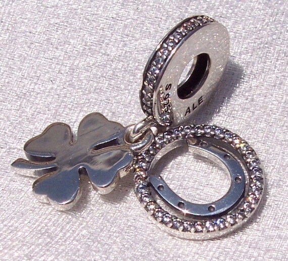 Lucky Day, Pandora, Bracelet Charm, Dangle, 925, St. Patrick's Day, Clear CZ, Horseshoe, 4 Leaf Clover, Sparkling, Shamrock,