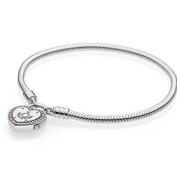 Lock Your Promise, Pandora Bracelet, RETIRED, 925, Commitment, Logo, 2018, Valentine, Fuchsia CZ, Heart, Gift Idea, Mothers Day,