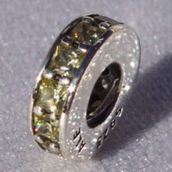 Olive Green, Eternity, Pandora, Bracelet Charm, Princess Cut, Green CZ, Sterling Silver, Spacer, Touch Of Color, Surrounds