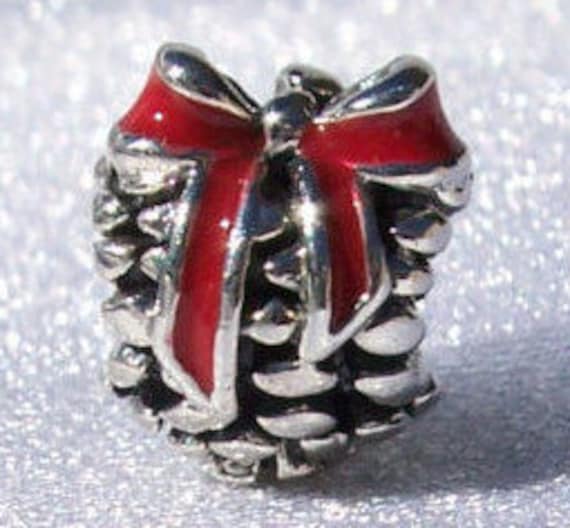 Pine Cone, Pandora, Bracelet Charm, In Store Exclusive, RETIRED, 925, Red Ribbon, Human Enlightenment, Holiday, Christmas, Traditional