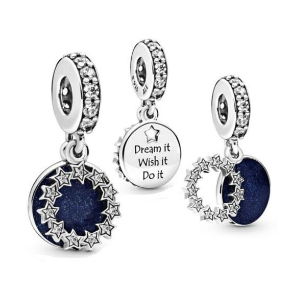 Inspirational Stars, Pandora, Bracelet Charm, 925, Blue, Shimmering Enamel, CZ, Celestial Sparkle, Night Sky, 2019, Dream It, Wish It, Do It