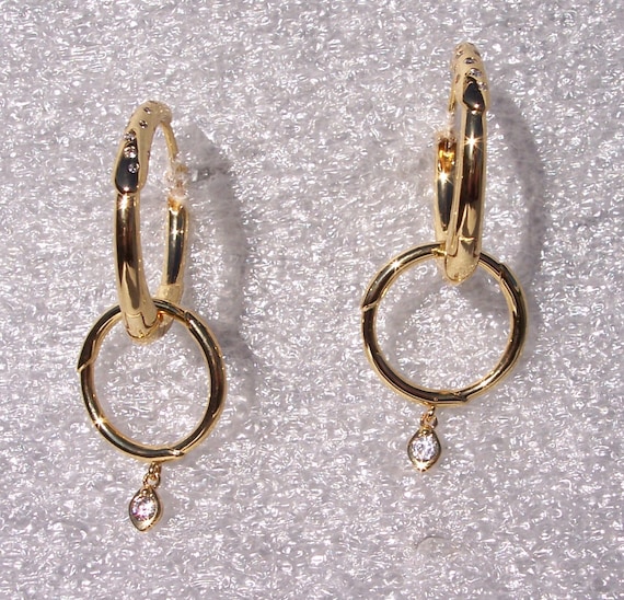 Flower Stem, Hoop Earrings, Pandora Shine, Radiant, Multiple Ways, 18K Gold Plated, Over Silver, Embellished, Dangle, Clear CZ, Fashionista