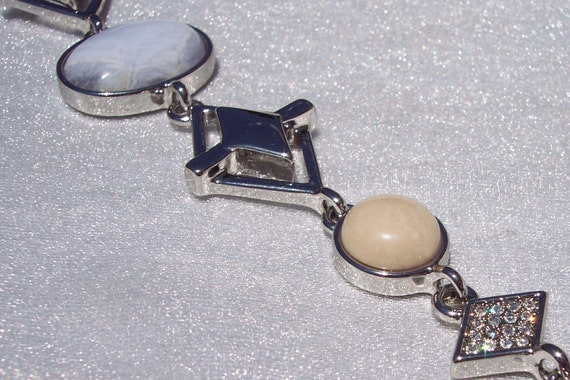 Designer Bracelet, White House, Black Market, Fashion Bracelet, Crystal, Cabochon, Silver Tone, Safety Chain,