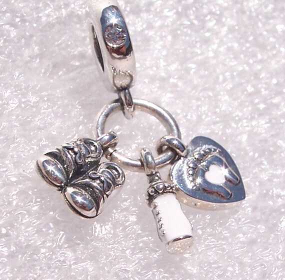 My Little Baby, Pandora, Bracelet Charm, Heart, Bottle, Booties, Embossed Footprints, Clear CZ, Enamel, Girl, Boy, Daughter, Son, Daughter