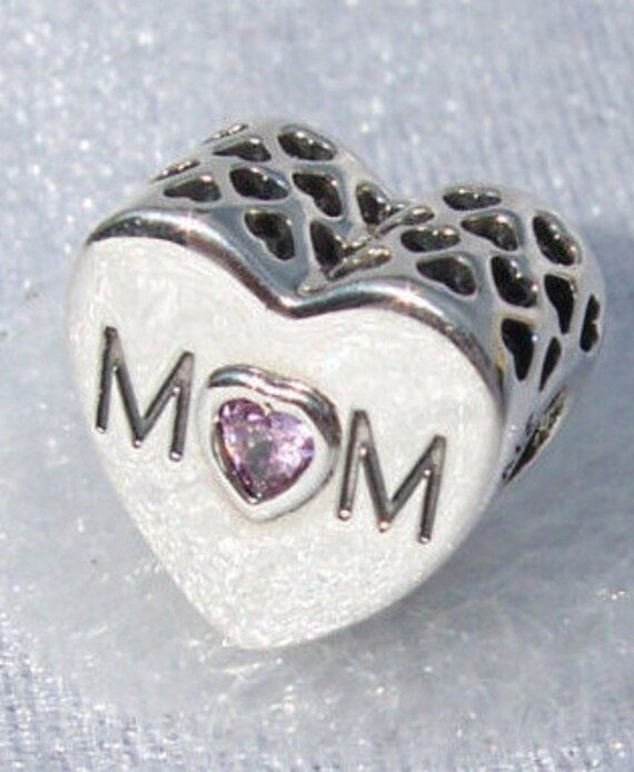 Mother's Heart, Pandora, Bracelet Charm, MOM, Mothers Day, Precious, My Hero, My Rock, Unconditional LOVE, Slider, Sterling Silver, Pink CZ