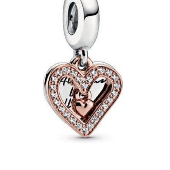 Sparkling Freehand, CZ Heart, Pandora ROSE, Bracelet Charm, 925, Dangle, All Of Me, Emblem Of Love, Symbolize, 14K Rose Gold, Plated, 2020